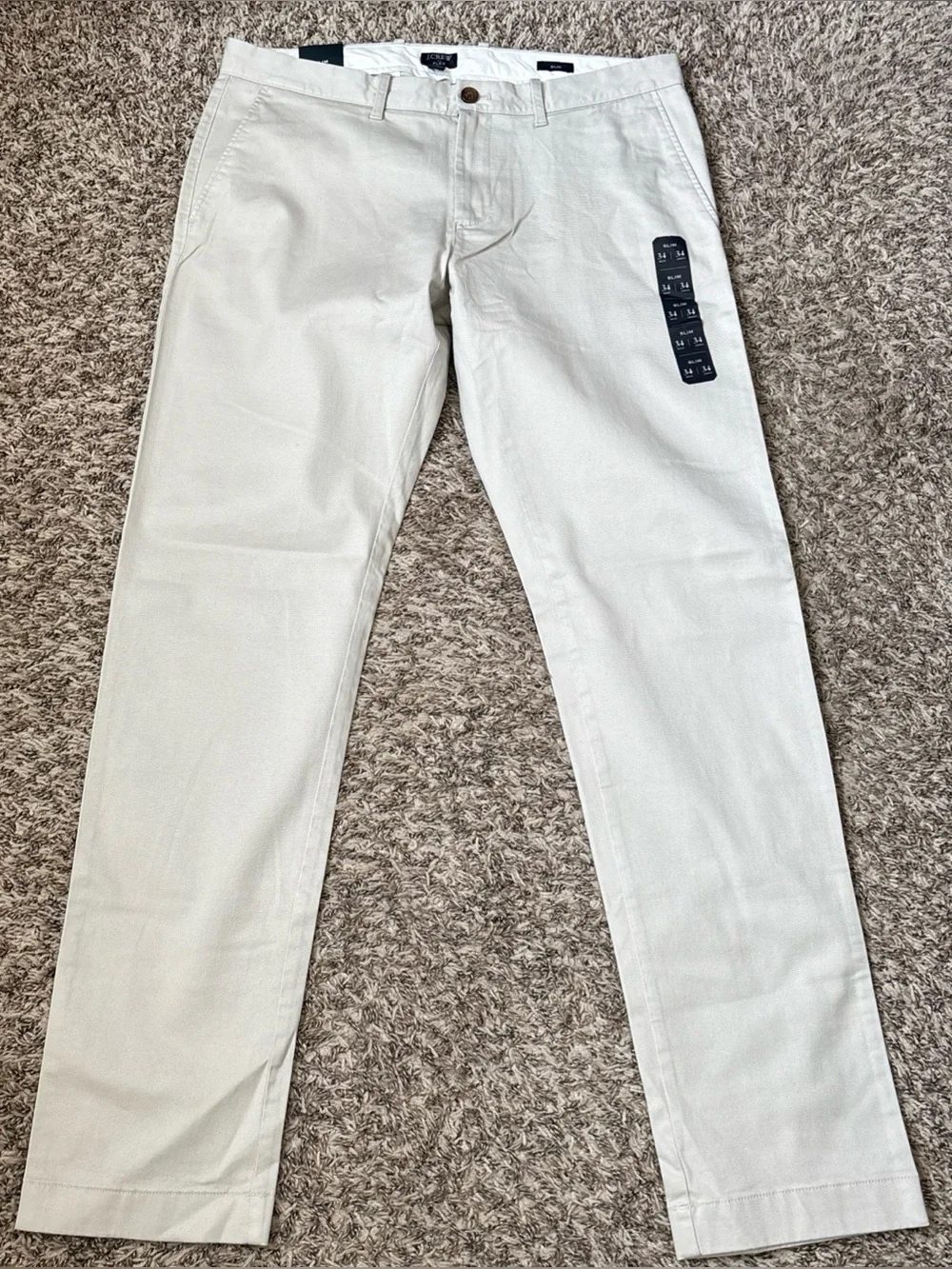 J. Crew Flex Men's Slim Fit Light Gray Chino Pants, 34x34, NWT